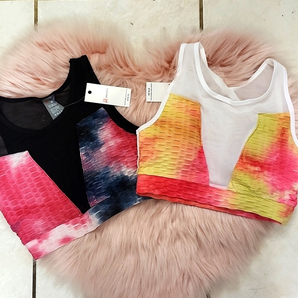 BOGO!! Brand New 2CT. LA SOCIETY TIE DYE TEXTURED SHEER SPORTS BRA-S